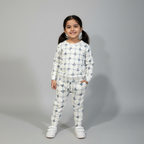 White Bow & Flowers Jersy Fabric Suit For Winters