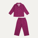 Purple Dots Print Co-ord Ribbed Fabric Suit For Girls