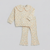 Cream Flower Print Shirt With Trouser Suit For Girls