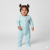 SKY BLUE SMILY FACE EMBROIDERED BOTH SIDES FULL BODY FULL SLEEVES ROMPERS