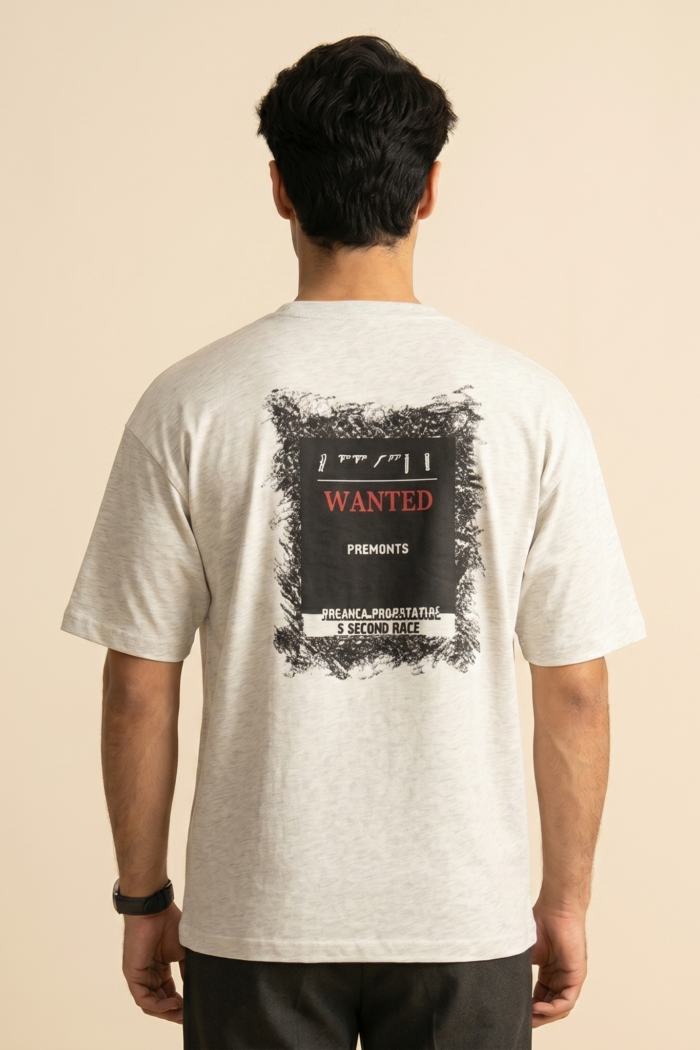Ash Grey "Wanted" Print T-Shirt For Men Secondary image