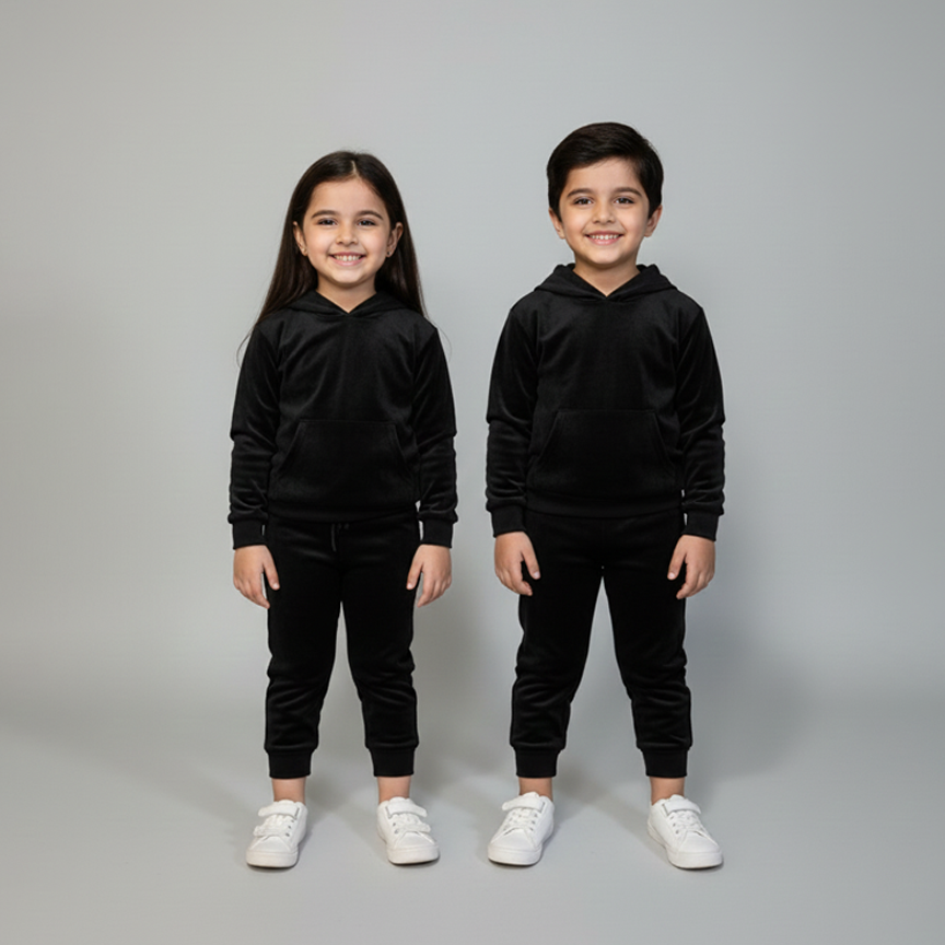Black Plain Valour Fabric Suit For Winters