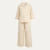Yellow Flowers Print Co-ord Ribbed Fabric Suit For Girls