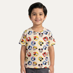 Cream Mickey & Minnie Print Half Sleeves T-Shirt For Boys