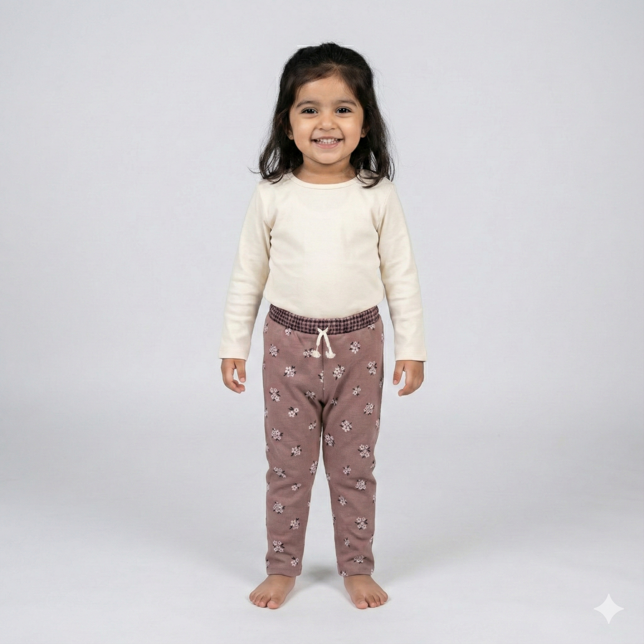 BROWN FLOWERS PRINT WITH POCKET RIBBED FABRIC PAJAMA TROUSER