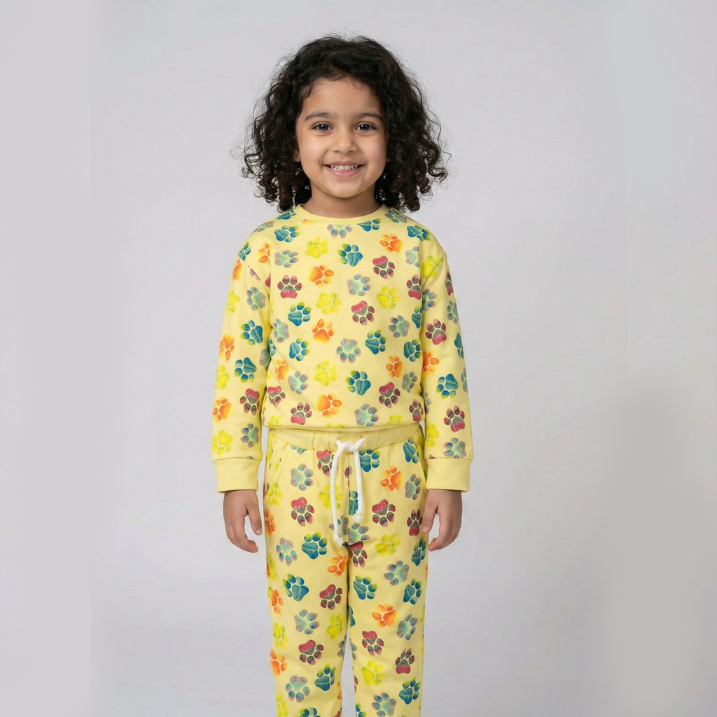 Yellow Paw Print Suit For Winters