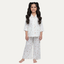 White Flowers Print Co-ord Ribbed Fabric Suit For Girls