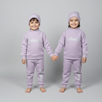 Light Purple Panda Print Ribbed Fabric Suit For Winters