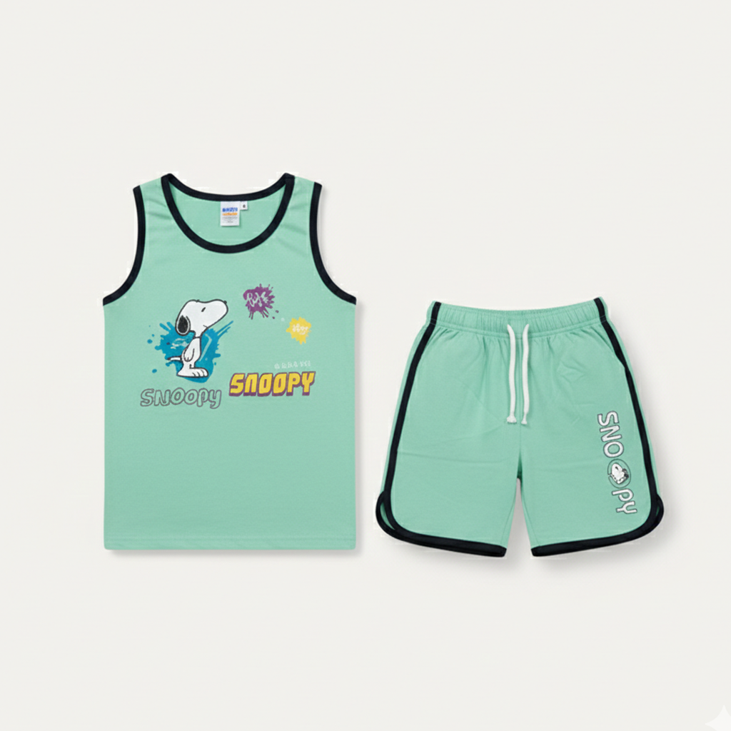 Turquoise Snoopy Sando Suit For Boys Secondary image