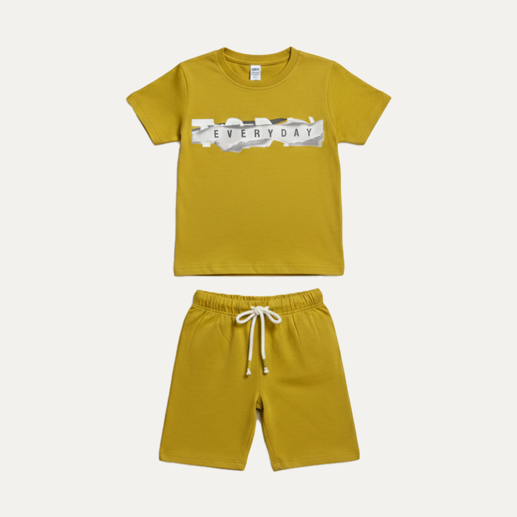 Mustard EveryDay Print Cotton Jersy Fabric Suit For Girls