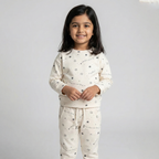 Cream Stars Print Jersy Fabric Suit For Winters