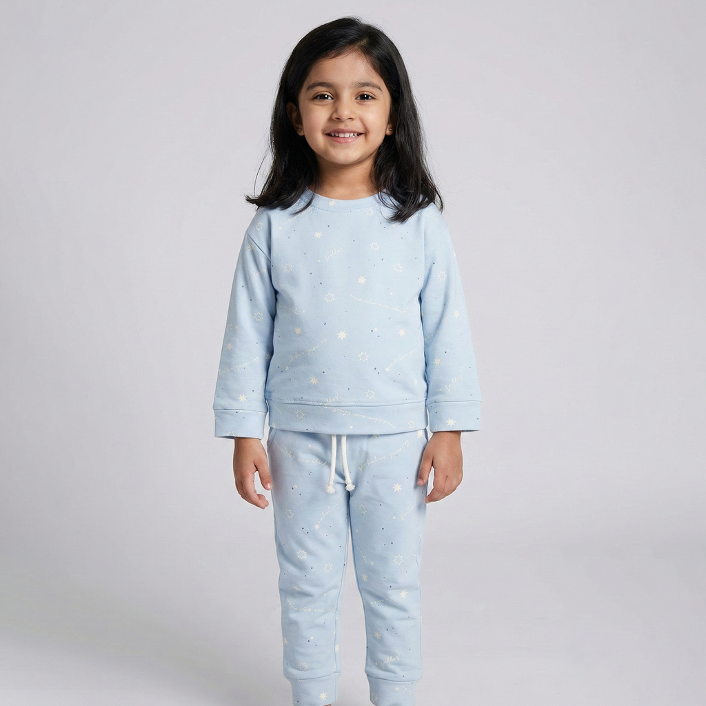 Blue Stars Print Jersy Fabric Suit For Winters
