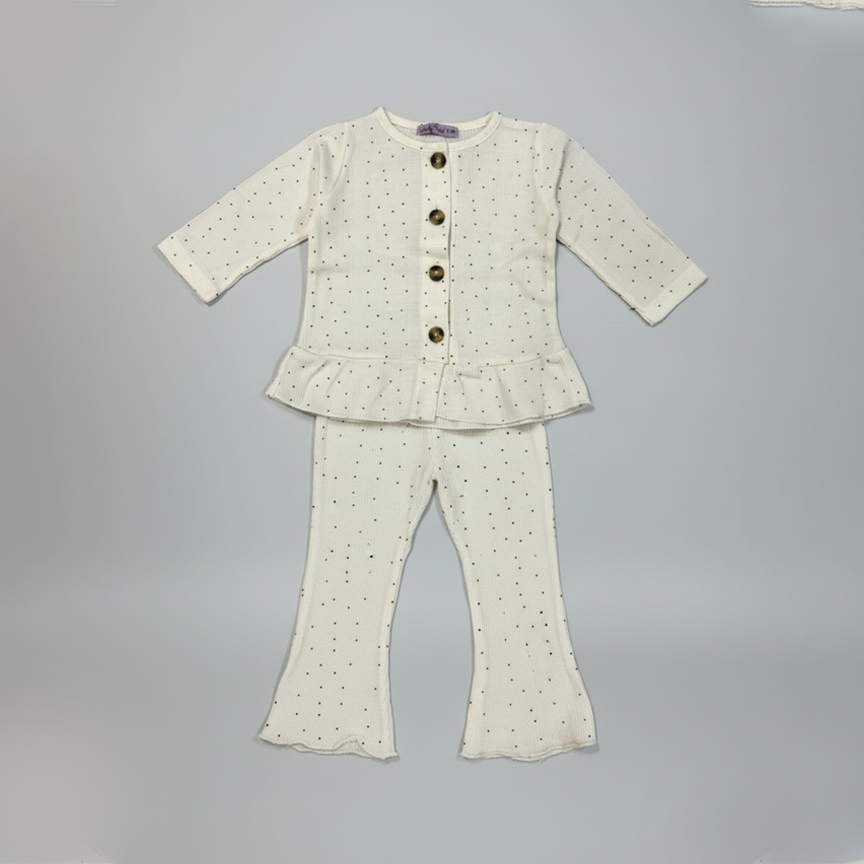 White Polka Dots Frock With Trouser Suit For Girls Secondary image