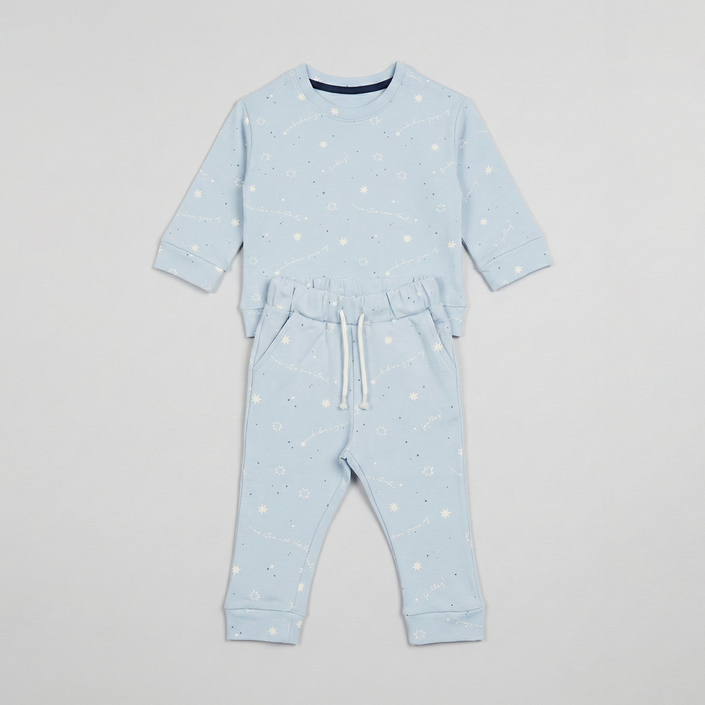 Blue Stars Print Jersy Fabric Suit For Winters