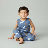 BLUE DINO PRINT SLEEVES LESS FULL BODY ROMPER