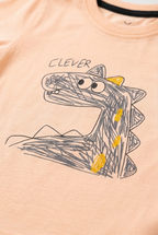 Peach Clever Dino Print T-Shirt For Boys