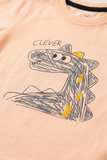 Peach Clever Dino Print T-Shirt For Boys