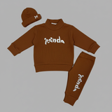 Light Brown Panda Print Ribbed Fabric Suit For Winters