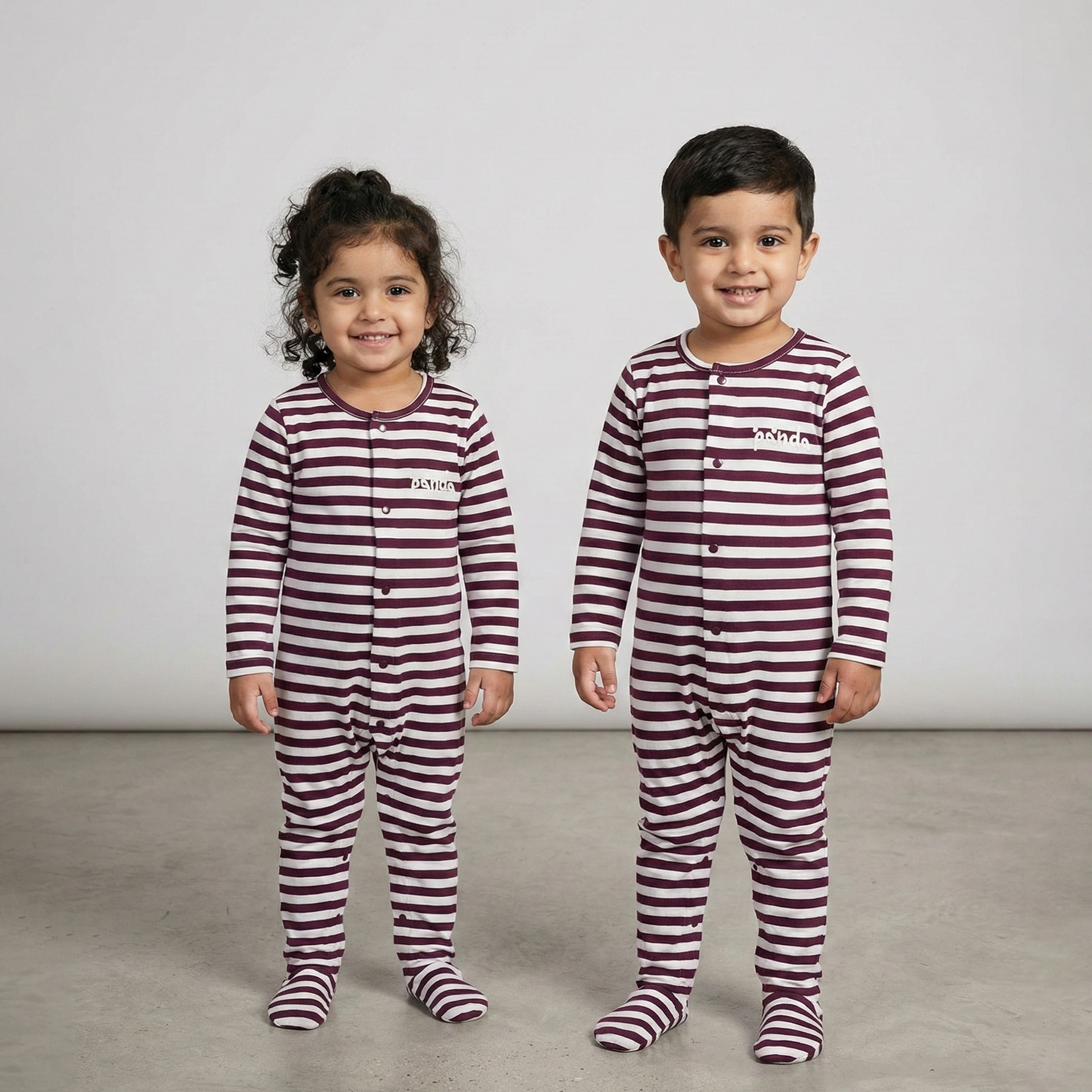 White With Purple Panda Stripes Romper For Winters Main image