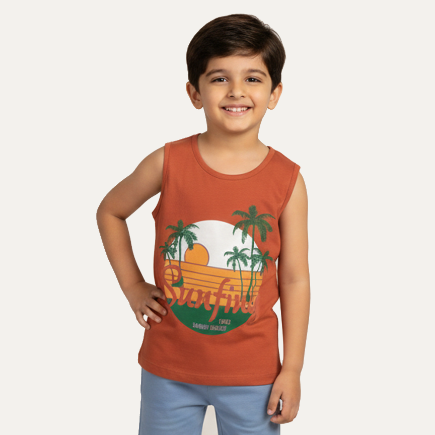 Brown Sunfing Print Sando For Summers Main image