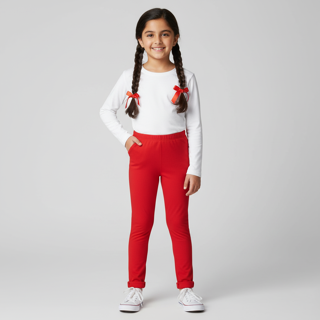 RED PLAIN FLEECE WARM LEGGING TROUSER FOR GIRLS Secondary image