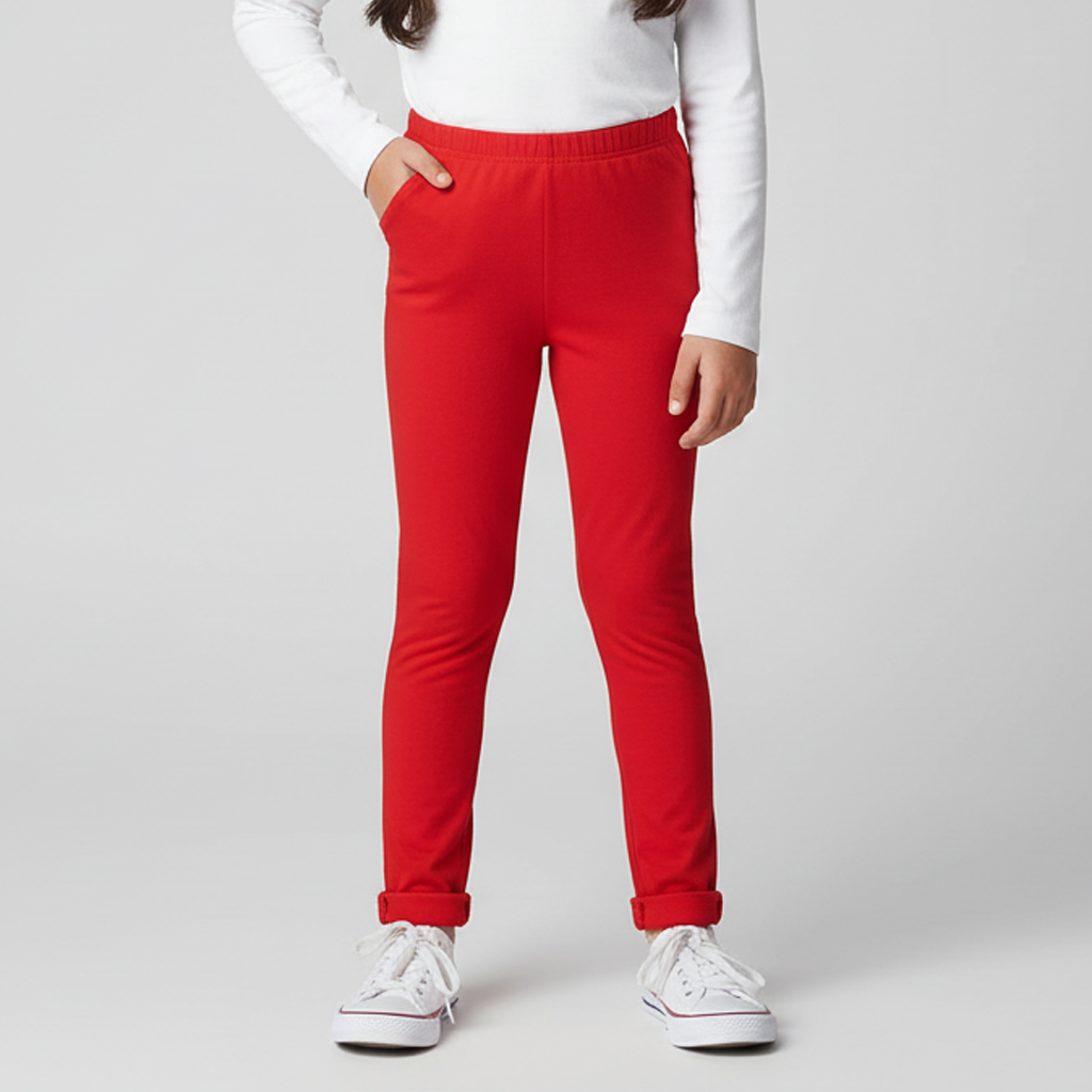 RED PLAIN FLEECE WARM LEGGING TROUSER FOR GIRLS