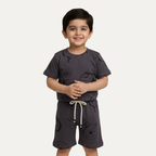 Grey Pooh Print Cotton Jersy Suit For Boys