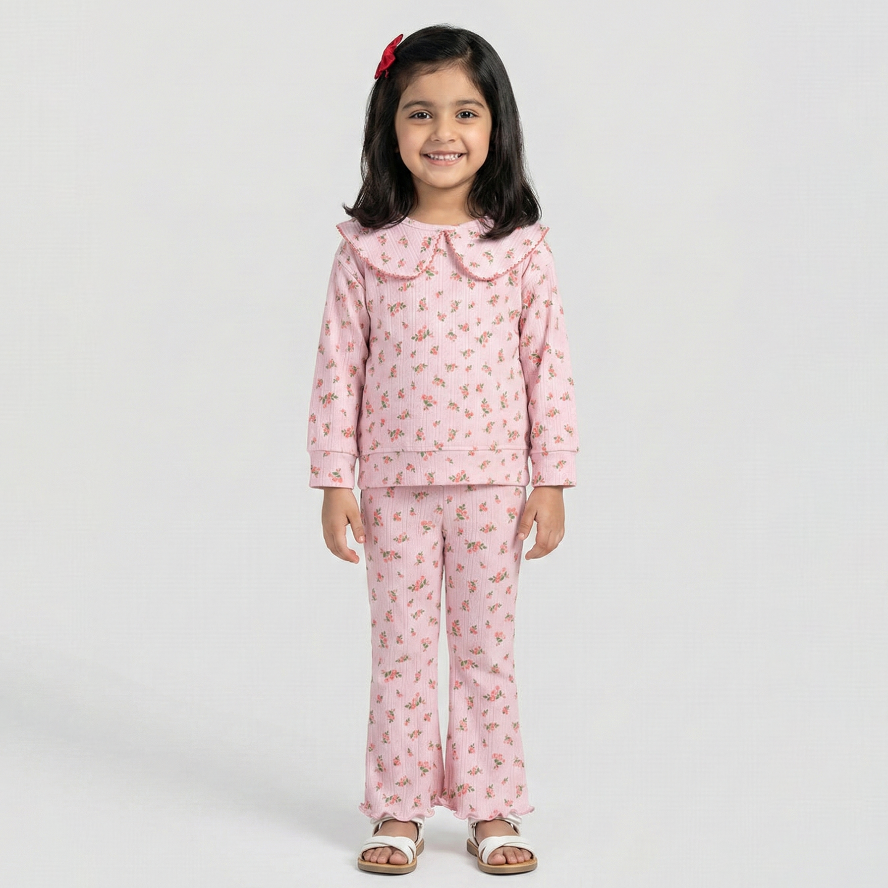 Purple Flowers Print Shirt With Trouser Suit For Girls Main image