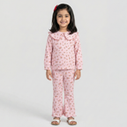 Purple Flowers Print Shirt With Trouser Suit For Girls