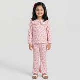 Purple Flowers Print Shirt With Trouser Suit For Girls