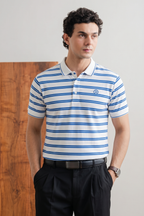 White With Blue Stripes Polo For Men
