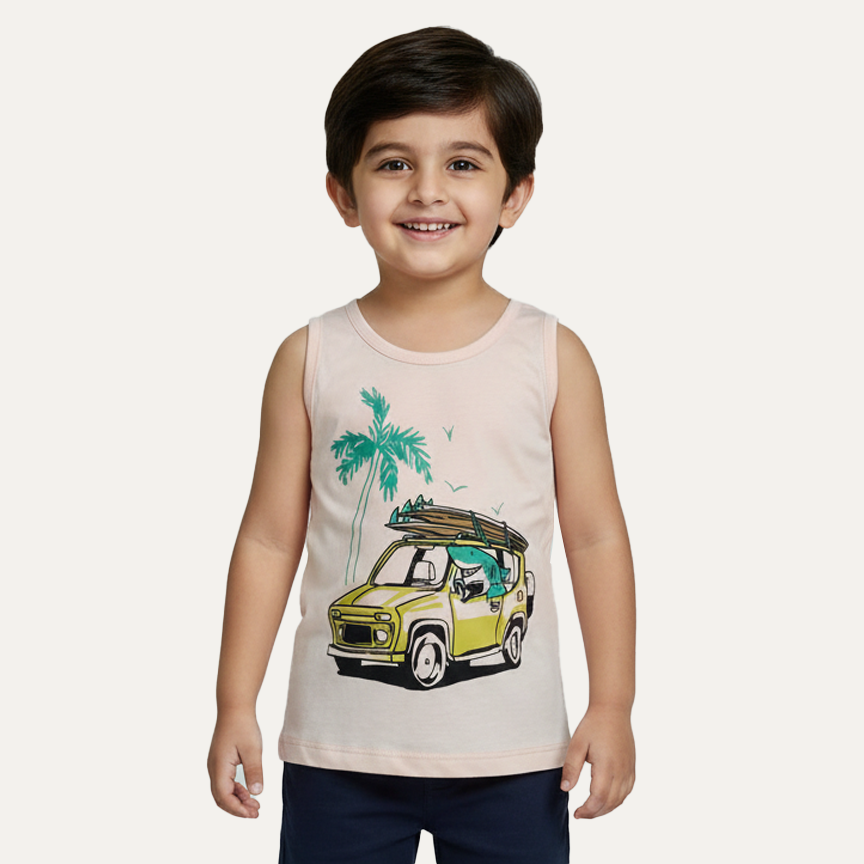 Pink Car & Tree Print Sando For Summers Main image