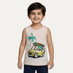 Pink Car & Tree Print Sando For Summers