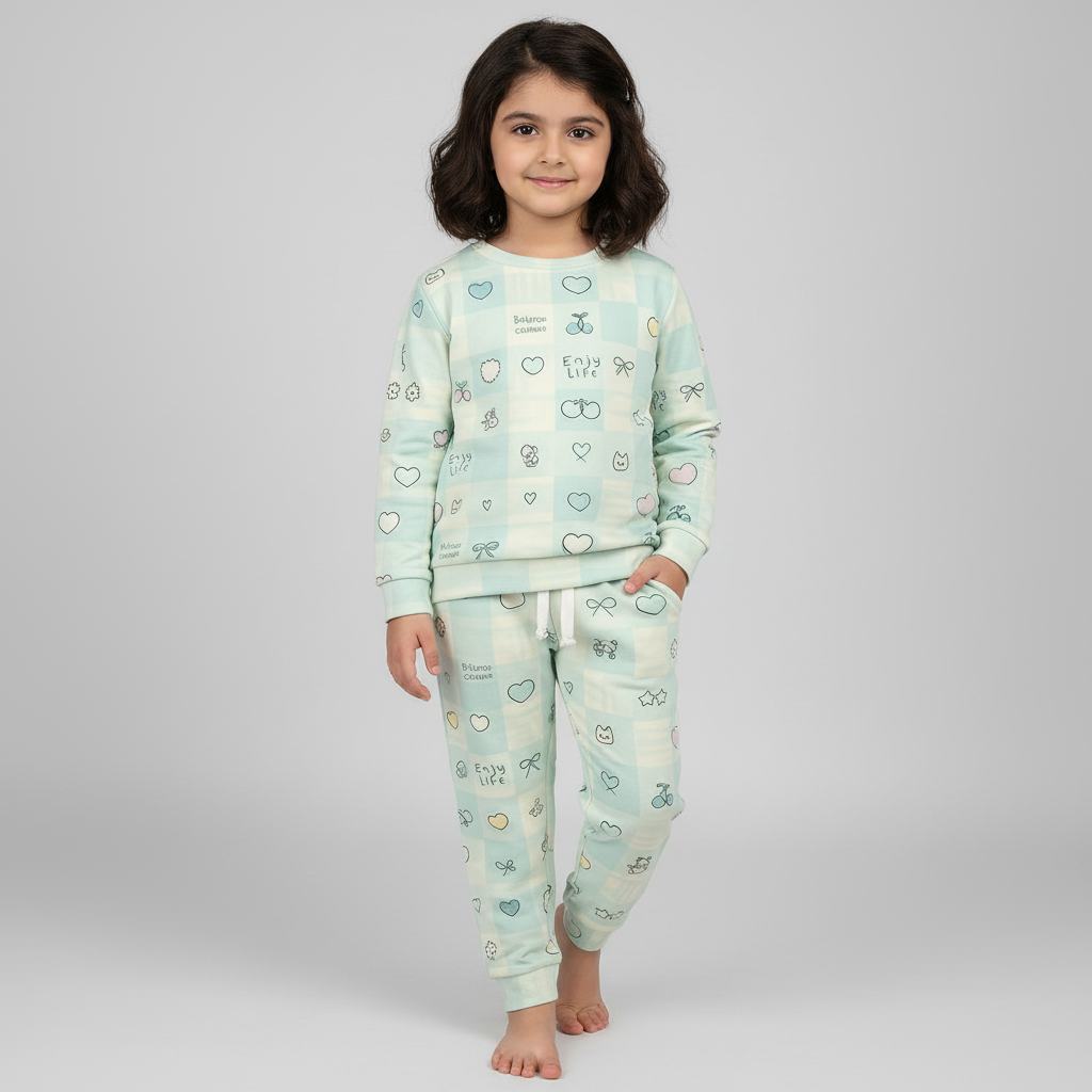 Blue Cherry Print Fleece Fabric Suit For Winters Secondary image