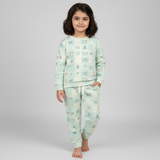 Blue Cherry Print Fleece Fabric Suit For Winters