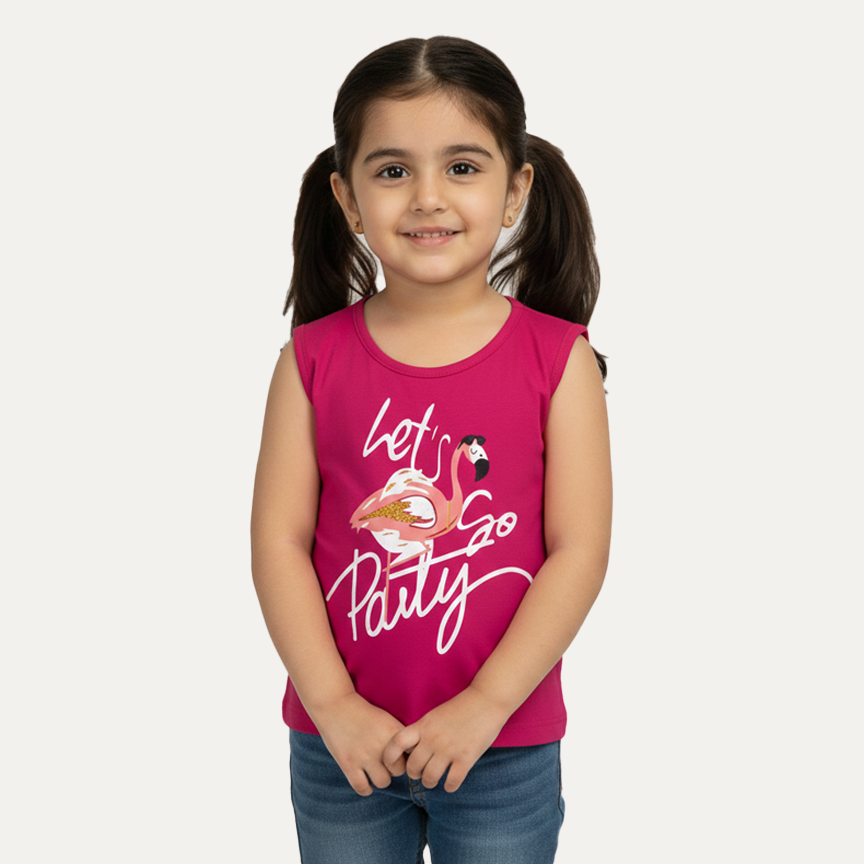 Blush Pink Let's Party Print T-shirt Top For Girls Main image