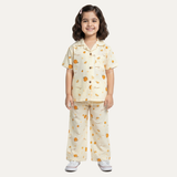 Yellow Orange Print Co-ord Linen Fabric Suit For Girls