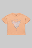 Peach Bear Face Print T-shirt Top For Girls