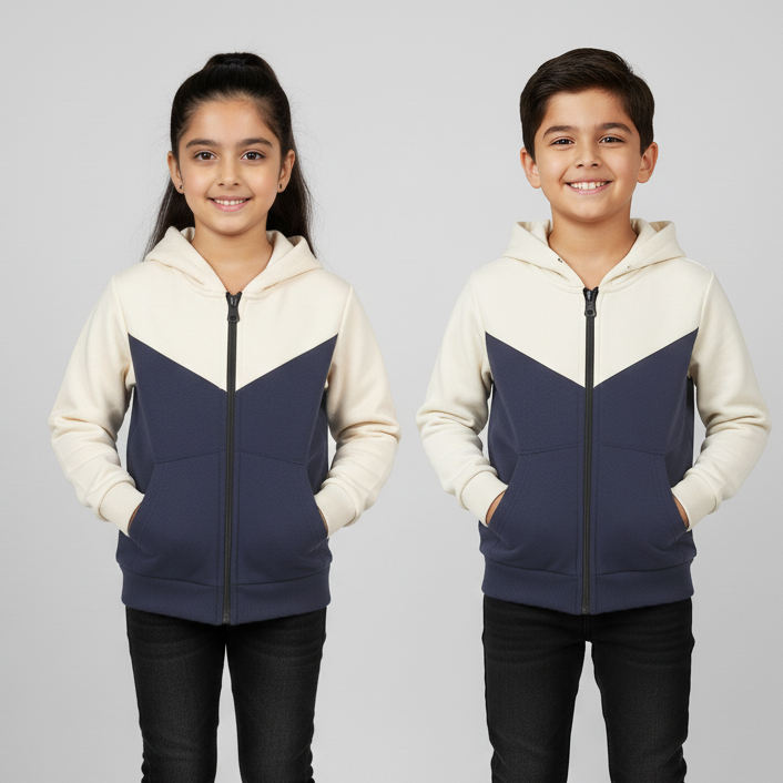 White & Blue Zipper Hoodie For Winters Main image