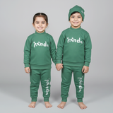 Green Panda Print Ribbed Fabric Suit For Winters