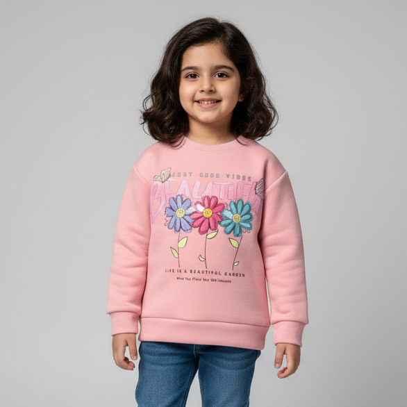Pink Flowers Fur & Fleece Fabric Sweatshirt Main image