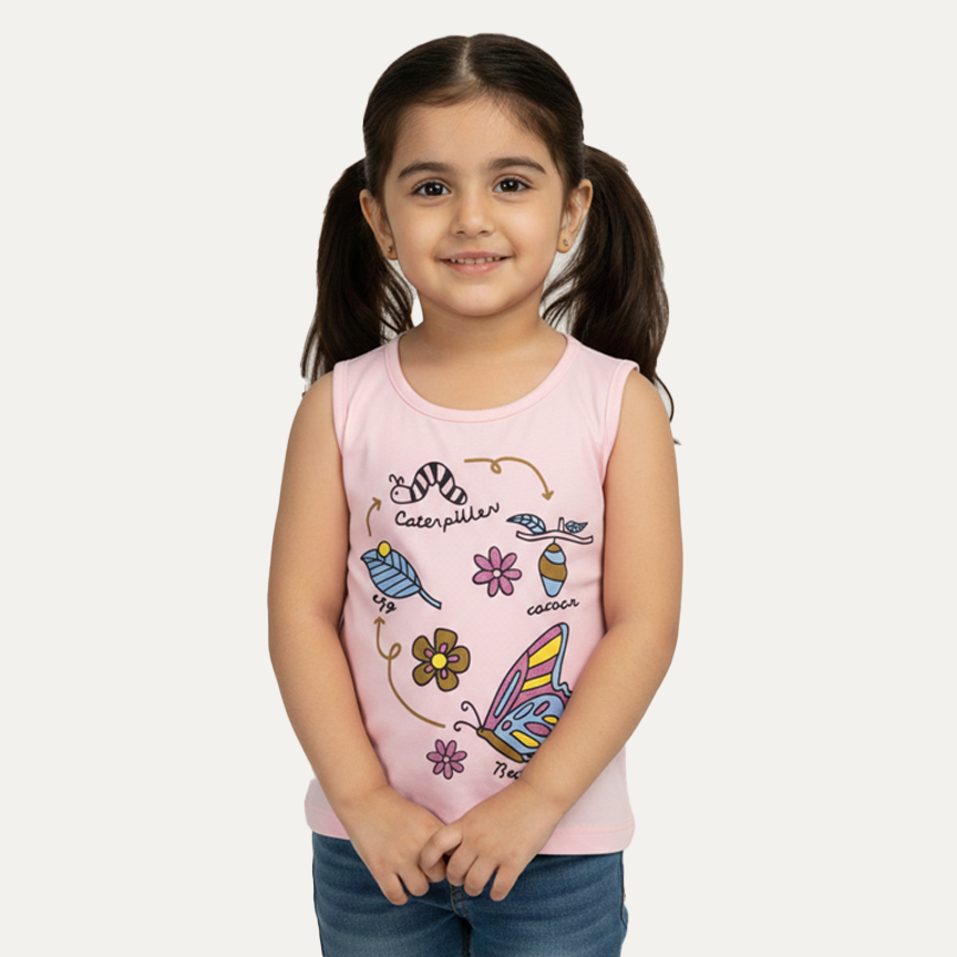 Pink Caterpiller Print T-shirt Top For Girls Secondary image