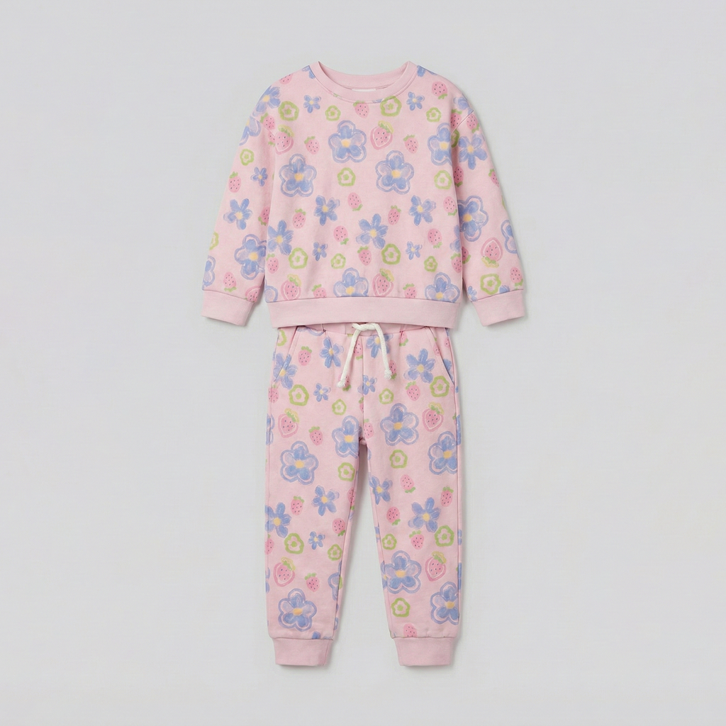 Pink Flowers Print Suit For Winters