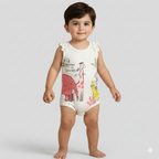 CREAM WELCOME TO SAVANA ANIMALS PRINTED ROMPER FOR GIRLS