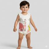 CREAM WELCOME TO SAVANA ANIMALS PRINTED ROMPER FOR GIRLS