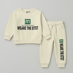 Cream "M" Print Fleece Fabric Suit For Winters