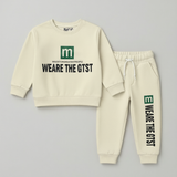 Cream "M" Print Fleece Fabric Suit For Winters