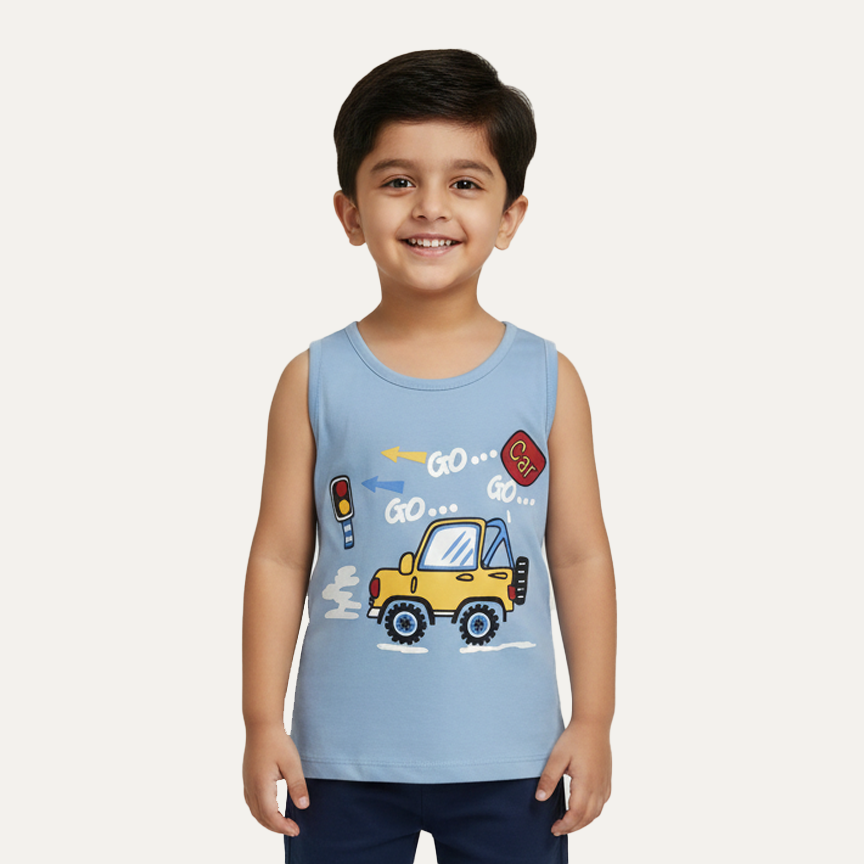 Sky Blue Go Go Car Print Sando For Summers