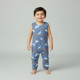 BLUE DINO PRINT SLEEVES LESS FULL BODY ROMPER