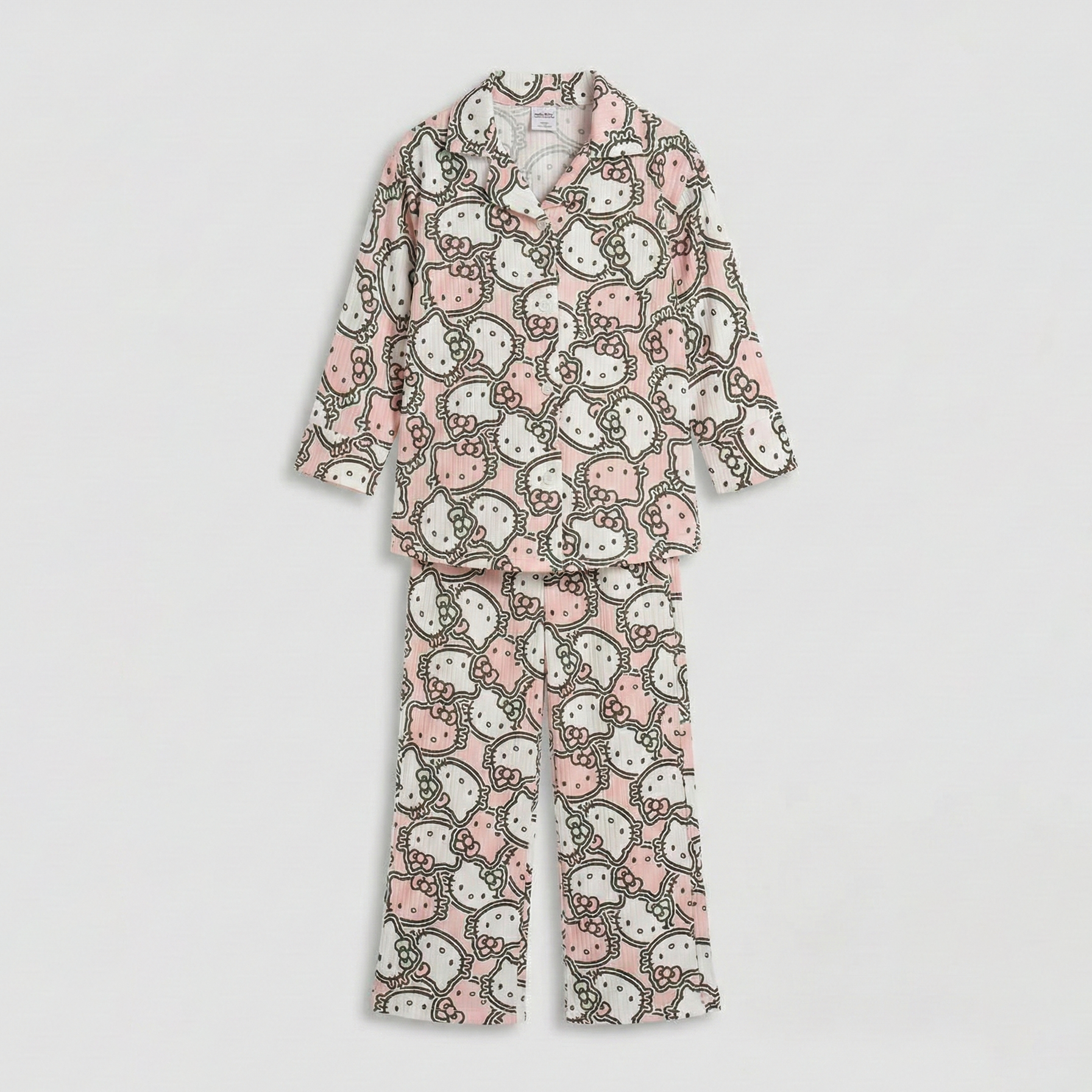 Pink Kitty Shirt With Trouser Suit For Girls Secondary image